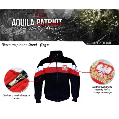 Bluza patriotyczna rozpinana Polska czarna Aquila - infografika