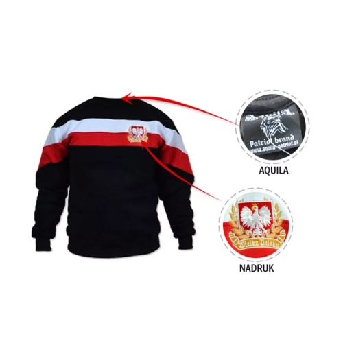 Bluza patriotyczna klasyczna Polska czarna Aquila - infografika