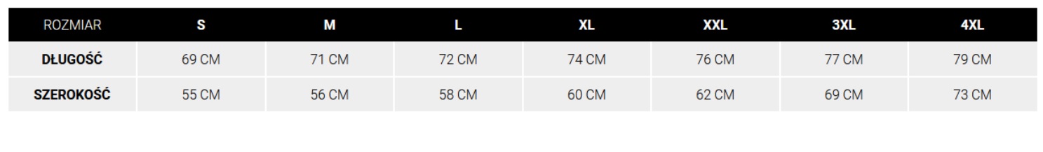 Tabela rozmiarów bluzy bejsbolówki Pretorian
