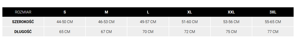 Tabela rozmiarów rashguard longsleeve Pretorian