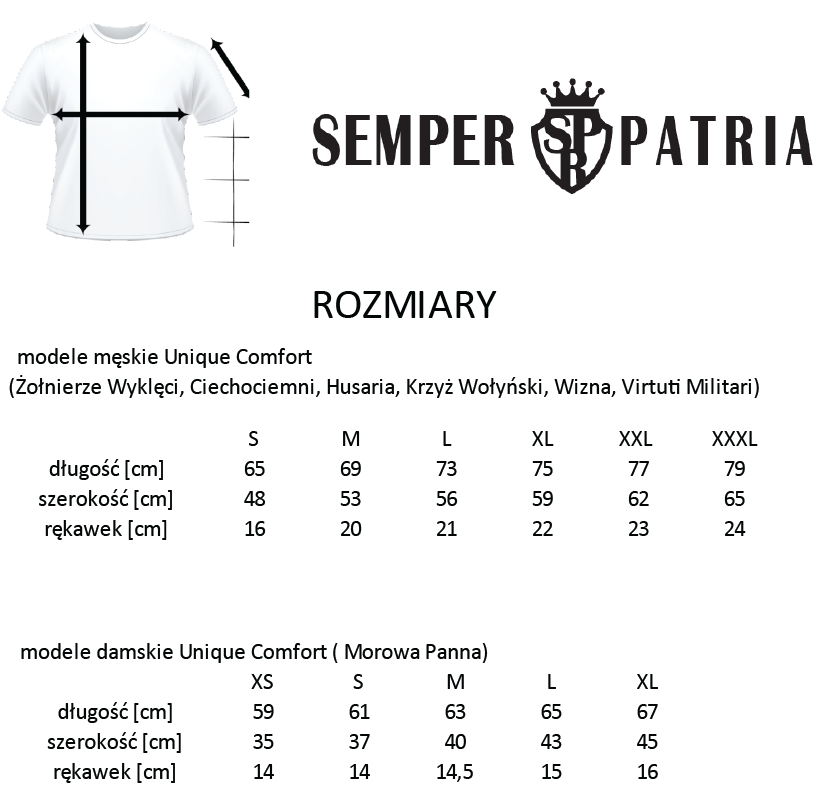 Tabela rozmiarów bluzy Semper Patria