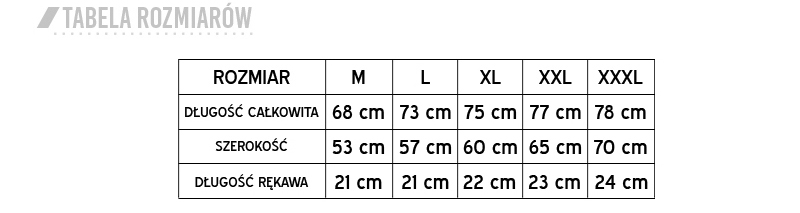 Tabela rozmiarów koszulki męskie Hard Knox HD